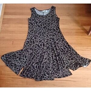 Chico's Vtg Knee Length Summer Dress Sz 2/Large Black Army Green Feminine Resort